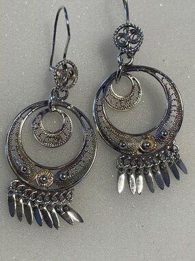 Filigree dangle earrings stamped EX. 925 - approx. 2.5” long (9 grams)
